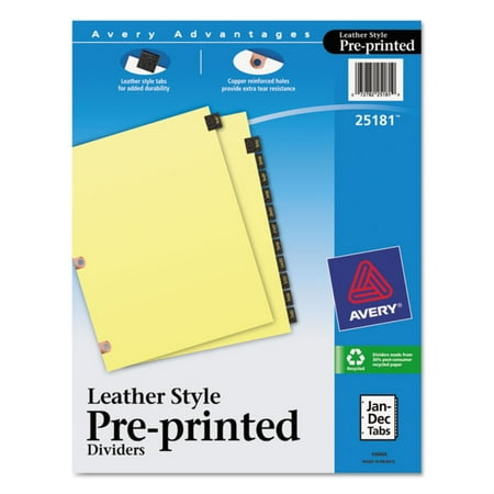 Jan-Dec Buff Letter 12-Tab 12 per Set AVERY Recycled GD Reinforced Preprinted Laminated Tab Dividers 11307
